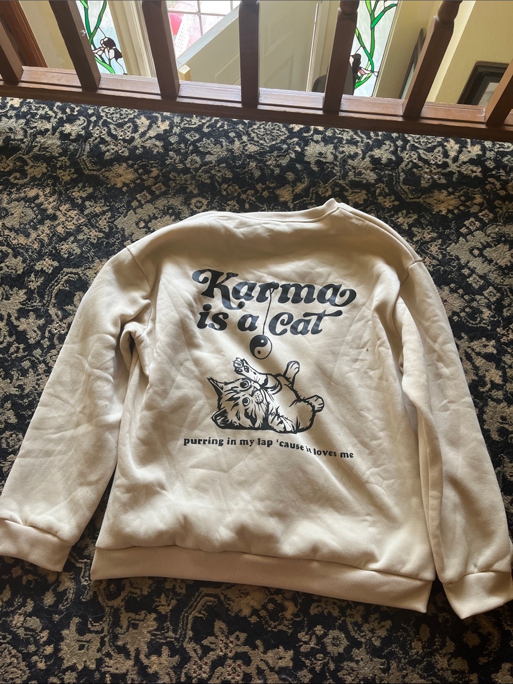 Karma Is a Cat Graphic Sweatshirt - Cream with Black Print